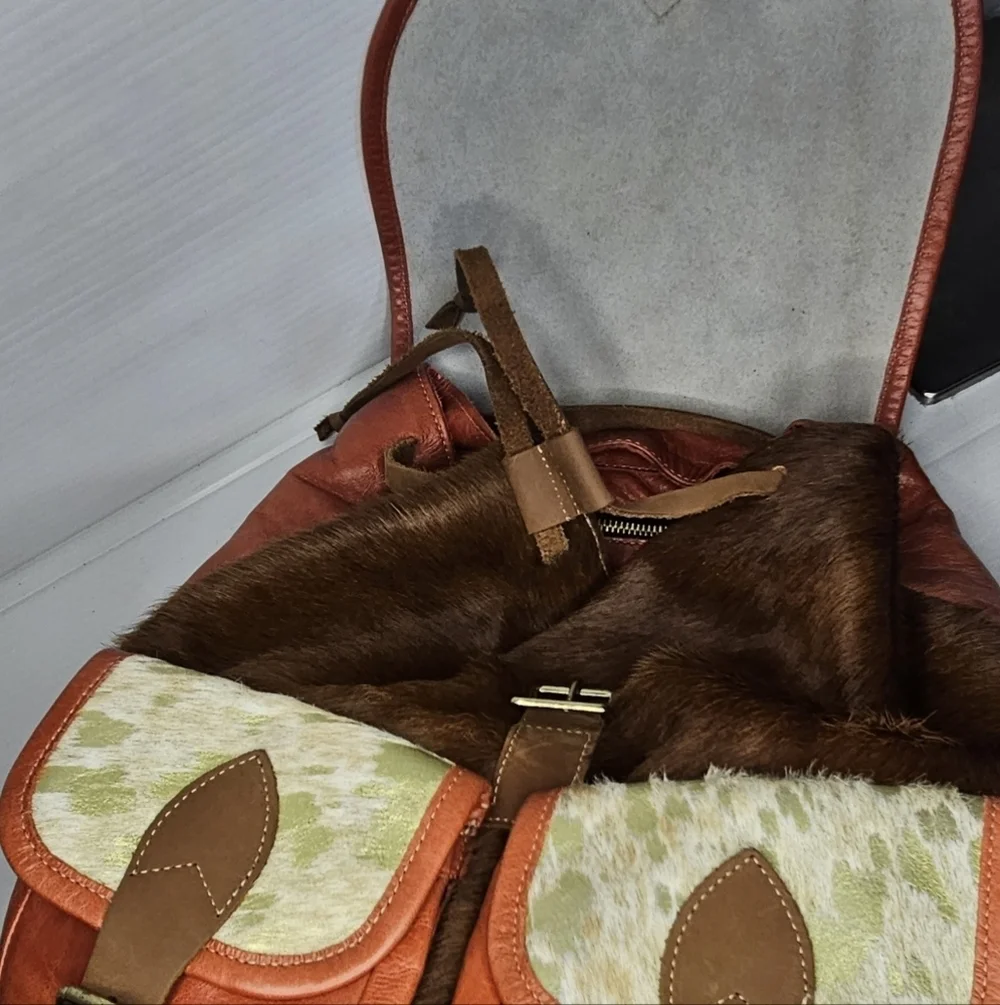 Authentic Hair-On Cowhide Leather Backpack Rustic Western Travel Bag Made in USA